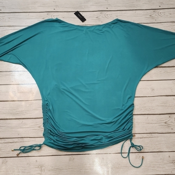 NWT Natori Blouse Mongolia Blue Oversized Gold Side Ties Size Small - Picture 12 of 13